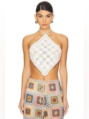 NEW Agua Bendita Flower Harvest Halter Top Cream Crochet Size Large NWT $250